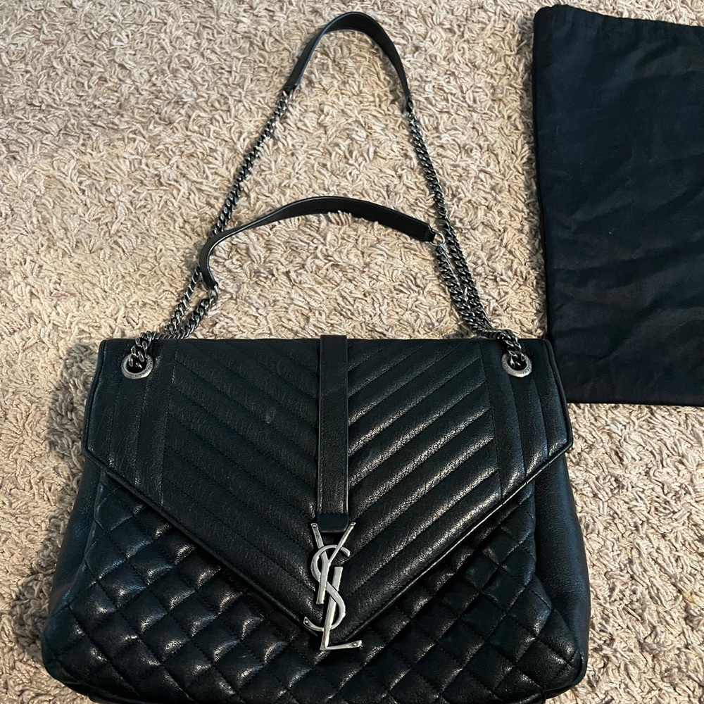 YSL chevron gun metal bag